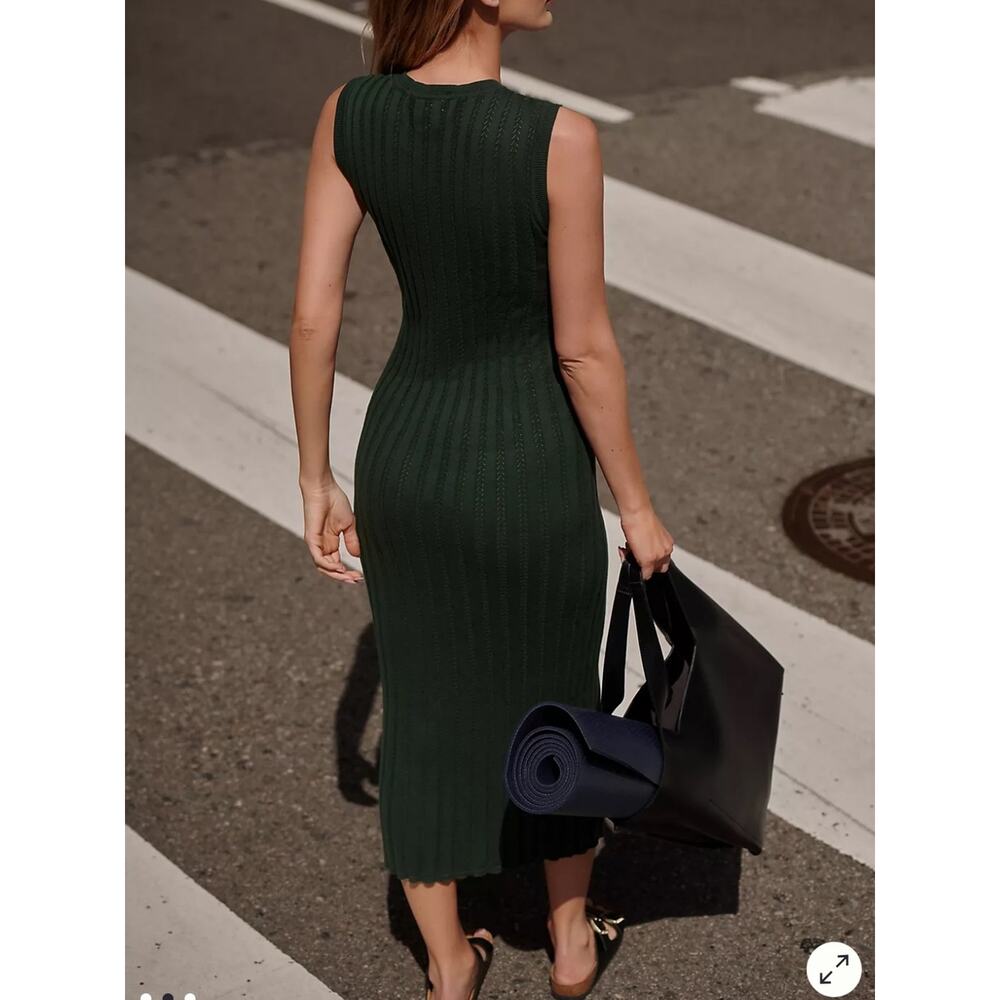 Varley Christine Knit Maxi Dress Green Small NWT Forest Glade Stretch Casual - Picture 5 of 16
